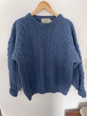 Blarney Classic Cable Crewneck Sweater in Dusty Blue